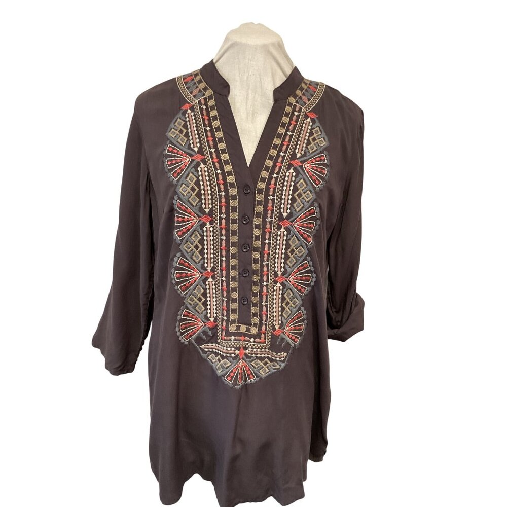 Luna Moon Grey Rayon Embroidered Blouse  Size M